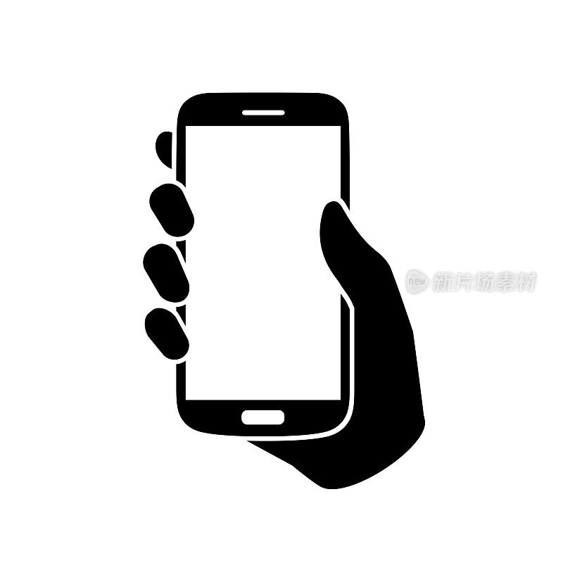 Human hand holding smartphone. Phone holding flat icon sign - stock vector